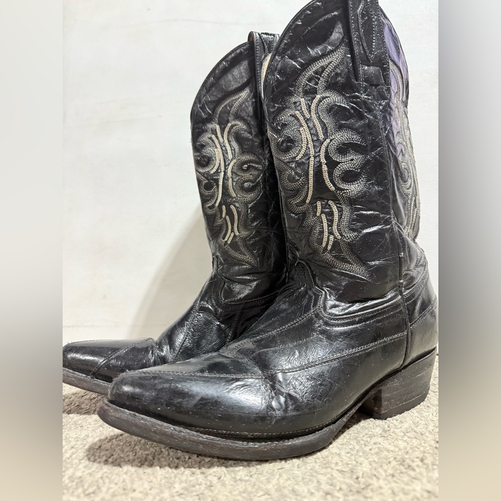 Dos De Oro Cowboy Boots Youth Size-4 Black Lizard Leather Exotic Western